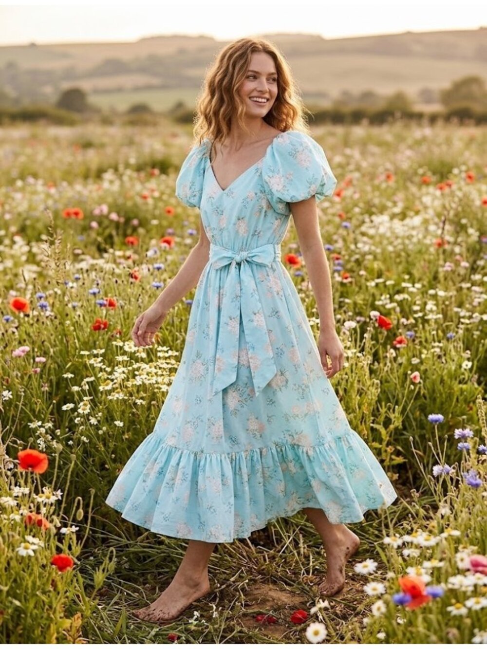 NWT LoveShackFancy x Target Estelle in Blue Floral Puff-Sleeve Maxi Dress 4